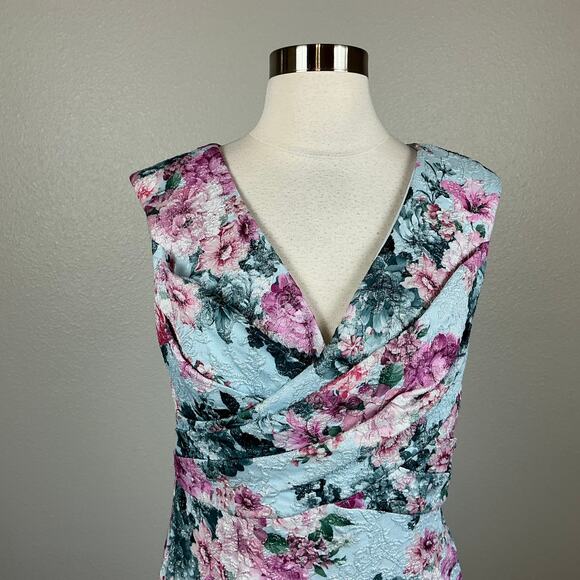 Adrianna Papell Blue Metallic Floral Evening Gown Formal Dress Women’s Size 6 - Picture 7 of 14